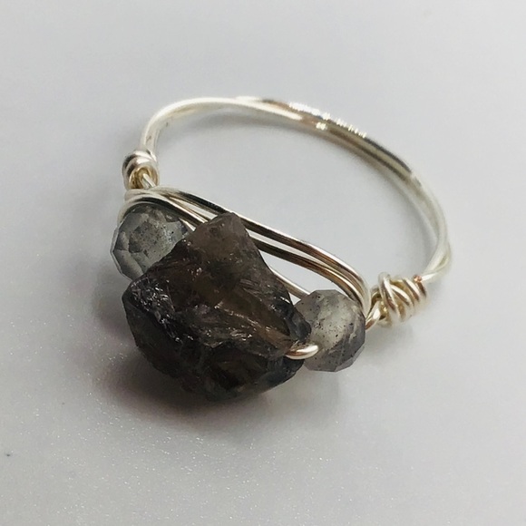 New Ring Natural Raw Smokey Quartz Labradorite Wire Wrapped Dainty Siz… - Picture 2 of 9